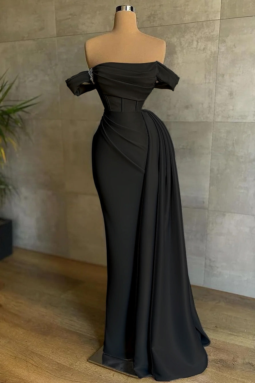 Stunning Off the Shoulder Strapless Mermaid Long Prom Dress with Pleats