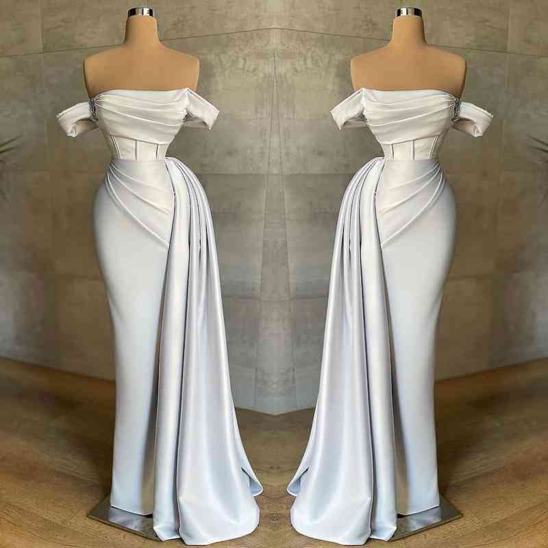 Stunning Off the Shoulder Strapless Mermaid Long Prom Dress with Pleats