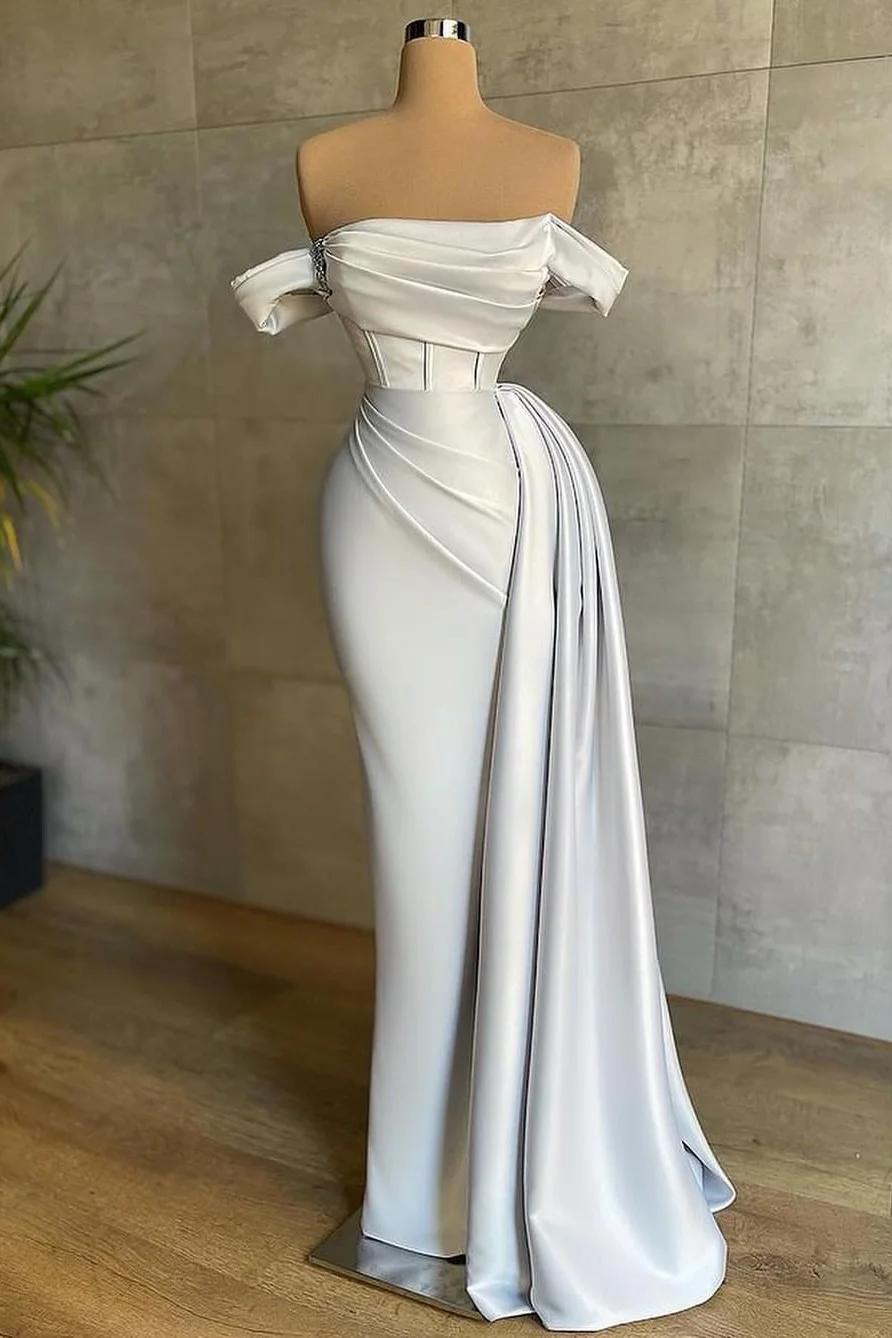 Stunning Off the Shoulder Strapless Mermaid Long Prom Dress with Pleats