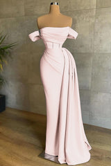 Stunning Off the Shoulder Strapless Mermaid Long Prom Dress with Pleats