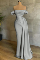 Stunning Off the Shoulder Strapless Mermaid Long Prom Dress with Pleats