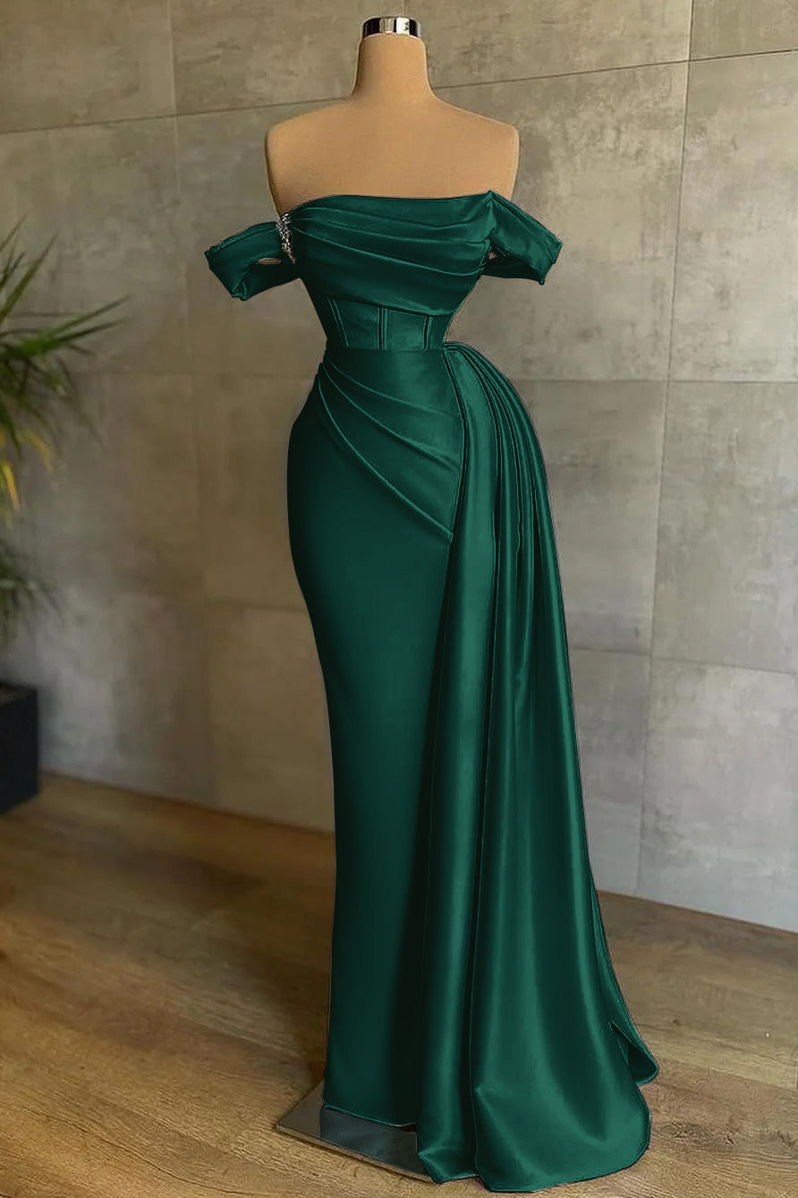 Stunning Off the Shoulder Strapless Mermaid Long Prom Dress with Pleats