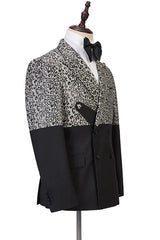 Stylish Black Leopard Print Double-Breasted Outfit for Men