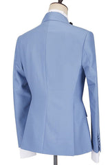 Stylish Blue Casual Prom Suit with Peaked Lapel and Ruffles for Men