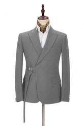 Stylish Dark Gray Tuxedo for Wedding with Buckle Button
