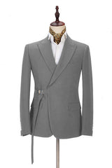 Stylish Dark Gray Tuxedo for Wedding with Buckle Button
