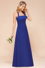 Stylish Halter Backless Royal Blue Bridesmaid Dress Affordable with Ruffle-Babyonlines