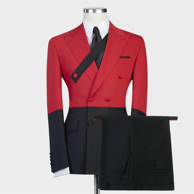 Stylish Red Double-Breasted Wedding Suit Inspired by David Beckham