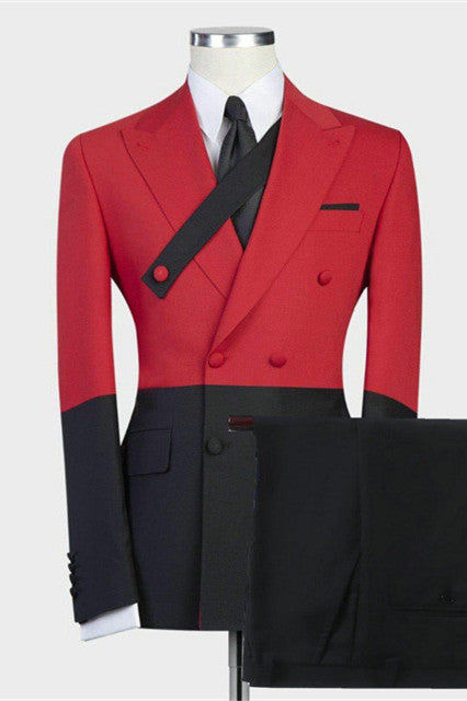 Stylish Red Double-Breasted Wedding Suit Inspired by David Beckham