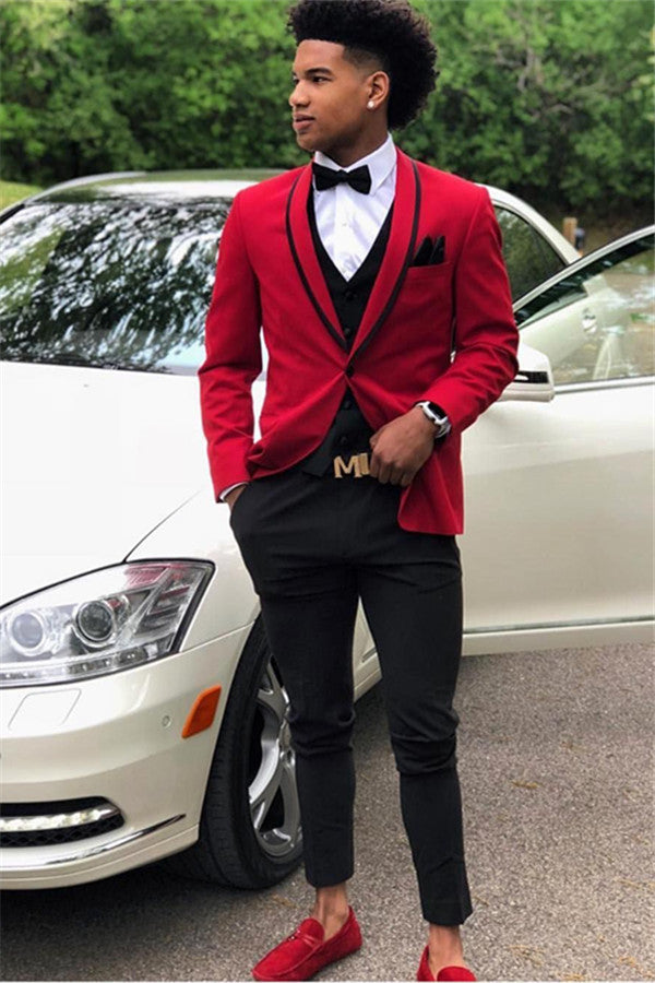 Stylish Red One-Button Prom Attire for Men 2024 Online Sale