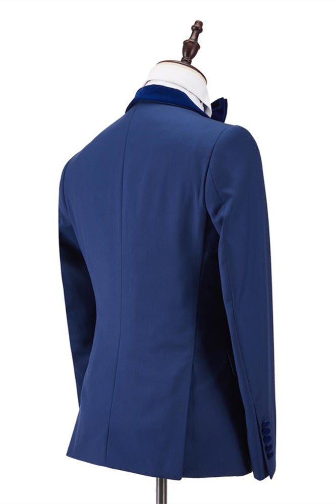 Stylish Royal Blue Velvet Stitching One Button New Wedding Party Suit with Shawl Lapel