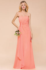 Stylish Sweetheart Ruffle Affordable Coral Chiffon Bridesmaid Dresses Online-Babyonlines