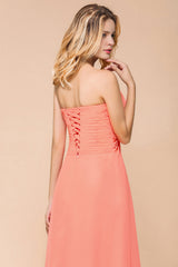 Stylish Sweetheart Ruffle Affordable Coral Chiffon Bridesmaid Dresses Online-Babyonlines