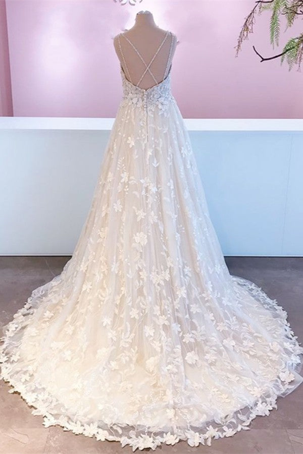 Sweetheart A-Line Floor-Length Wedding Dress with Lace Appliques and Tulle
