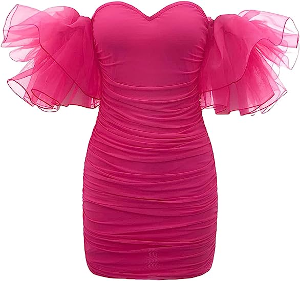 Sweetheart Fuchsia Ruffle Sleeves Bodycon Homecoming Dress
