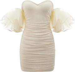 Sweetheart Fuchsia Ruffle Sleeves Bodycon Homecoming Dress