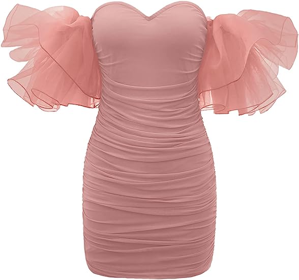 Sweetheart Fuchsia Ruffle Sleeves Bodycon Homecoming Dress