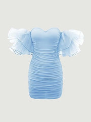 Sweetheart Fuchsia Ruffle Sleeves Bodycon Homecoming Dress