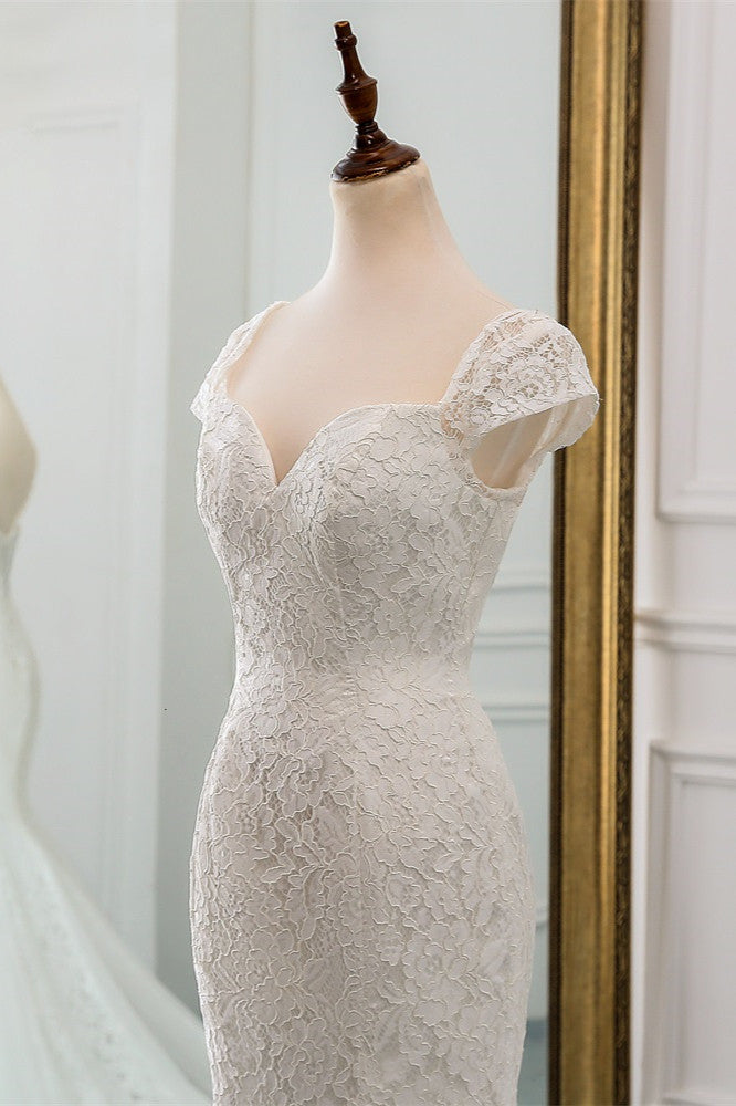 Sweetheart Lace Long Mermaid Wedding Dress with Cap Sleeves