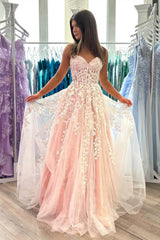 Sweetheart Lavender Lace Corset A-Line Long Prom Dress