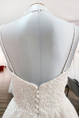 Sweetheart Long A-Line Spaghetti Strap Wedding Dress with Tulle Lace