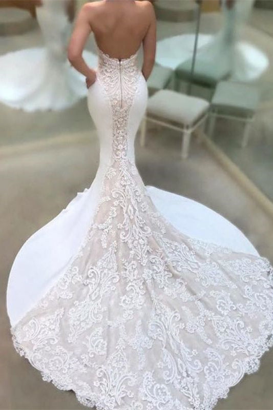 Sweetheart Mermaid Wedding Dress with Lace Appliques Bridal Gown