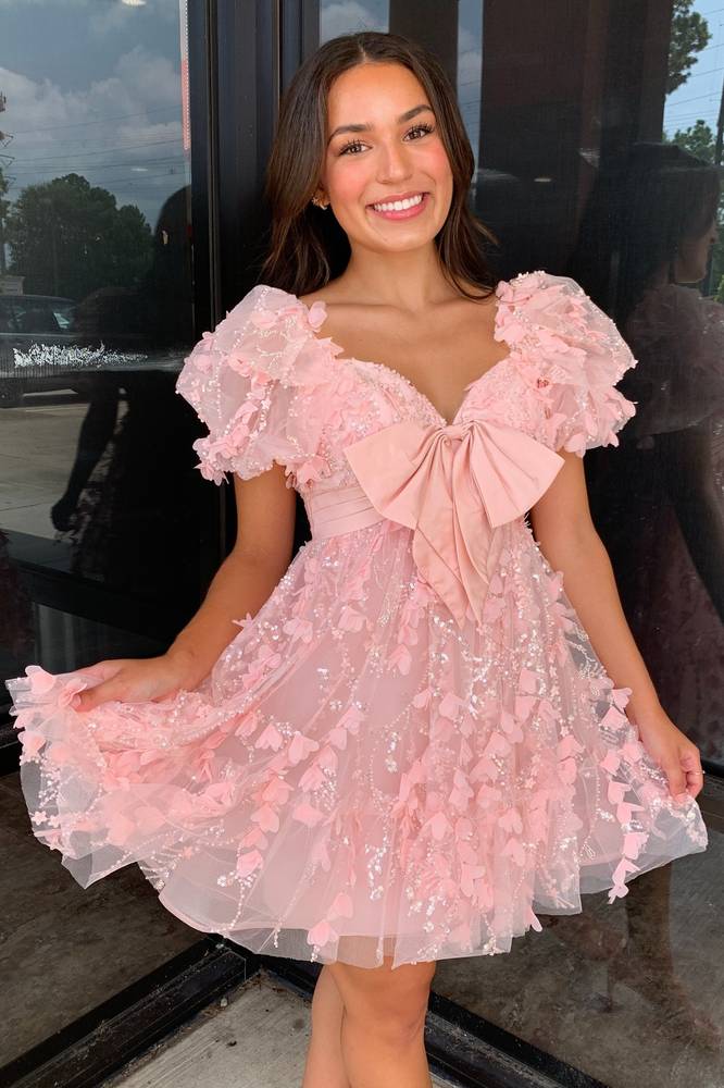 Sweetheart Pink A-Line Homecoming Dress with Floral