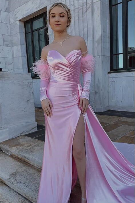 Sweetheart Pleated Red Formal Dress with Detachable Sleeves