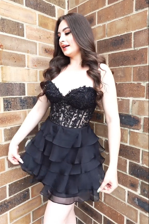 Sweetheart Royal Blue Lace Corset A-Line Tiered Short Party Dress