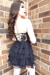 Sweetheart Royal Blue Lace Corset A-Line Tiered Short Party Dress