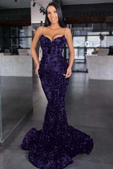 Sweetheart Spaghetti Strap Mermaid Long Prom Dress with Sequins