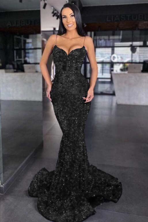 Sweetheart Spaghetti Strap Mermaid Long Prom Dress with Sequins