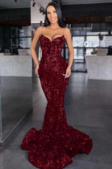 Sweetheart Spaghetti Strap Mermaid Long Prom Dress with Sequins
