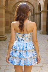 Sweetheart Short A-line Blue Tiered Chiffon Homecoming Dress