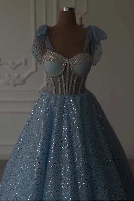 Sweetheart A-Line Ball Gown Long Prom Dress with Sequins