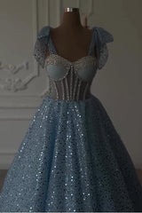 Sweetheart A-Line Ball Gown Long Prom Dress with Sequins