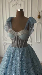 Sweetheart A-Line Ball Gown Long Prom Dress with Sequins