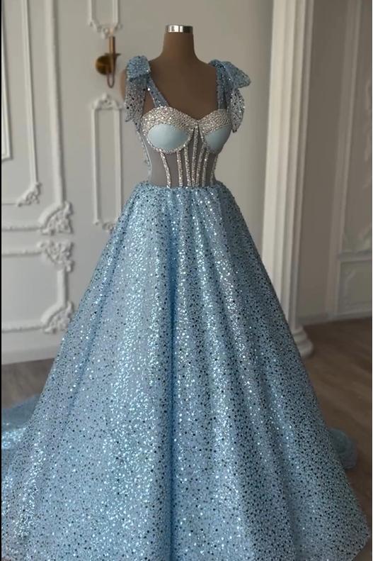 Sweetheart A-Line Ball Gown Long Prom Dress with Sequins