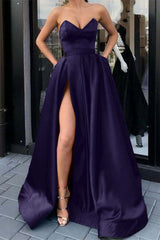 Strapless Sweetheart Long Prom Dress with Split and Pockets