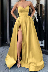 Strapless Sweetheart Long Prom Dress with Split and Pockets