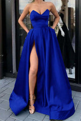 Strapless Sweetheart Long Prom Dress with Split and Pockets