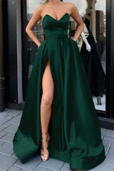 Strapless Sweetheart Long Prom Dress with Split and Pockets