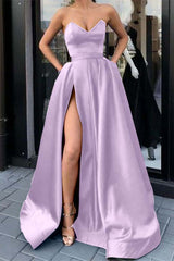 Strapless Sweetheart Long Prom Dress with Split and Pockets