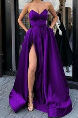 Strapless Sweetheart Long Prom Dress with Split and Pockets