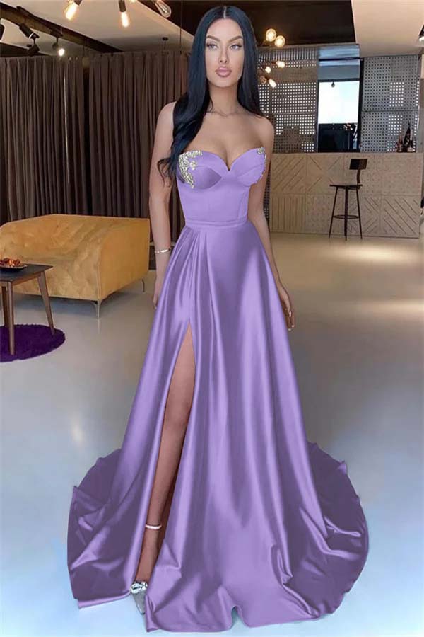 Sweetheart Strapless Mermaid Long Prom Dress with Split and Beading