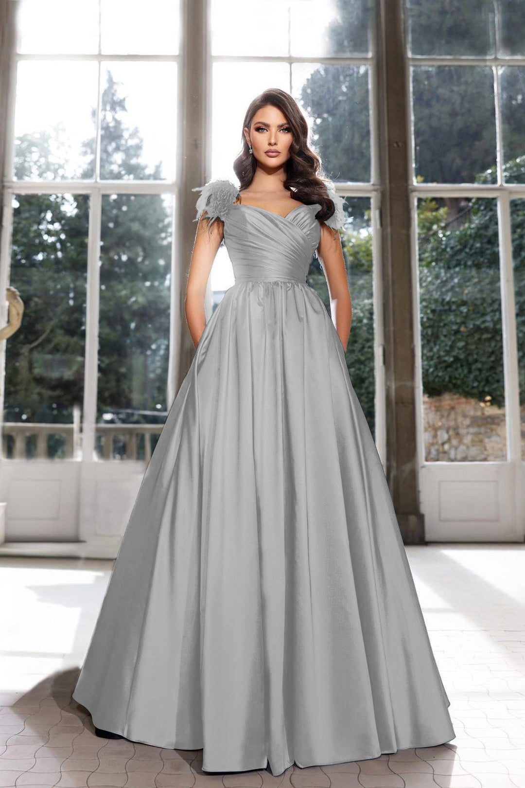 Tassel A-Line Long Prom Dress with Pleated Straps