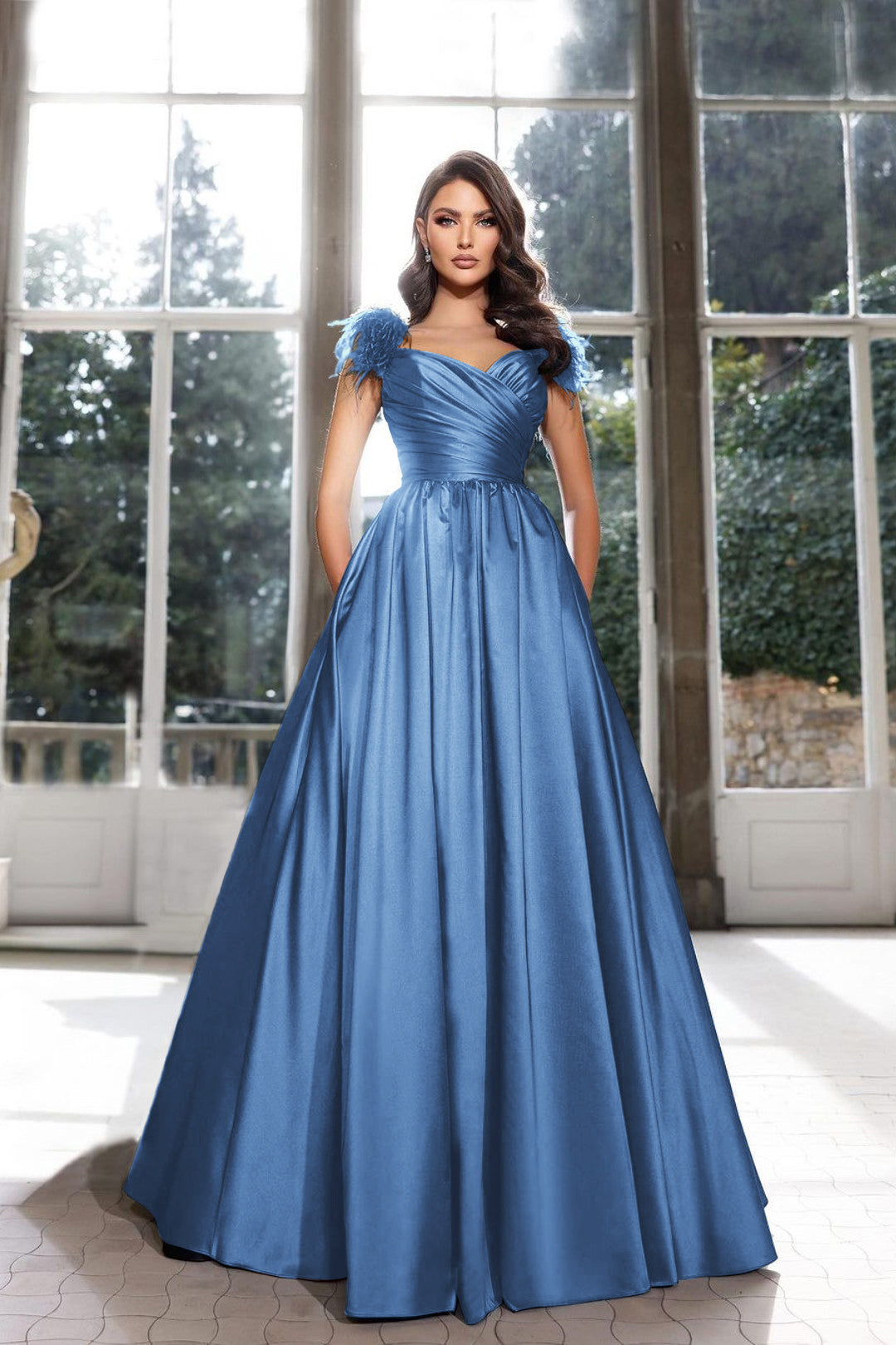 Tassel A-Line Long Prom Dress with Pleated Straps