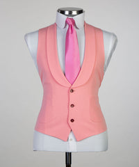 Three-Piece Pink Wedding Suit for Groom with Peaked Lapel