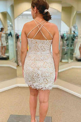 Tight Double Straps Lace Mini Homecoming Dress