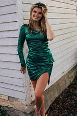 Tight Gliter One Shoulder Emerald Green Homecoming Dress
